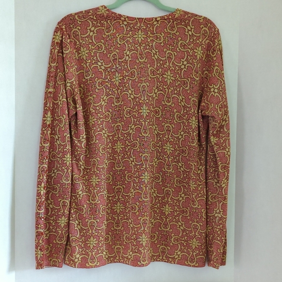 J. McLaughlin Pink & Gold/Gold Shimmer Pullover Sweater Decorative Buttons Sze L - Picture 2 of 9